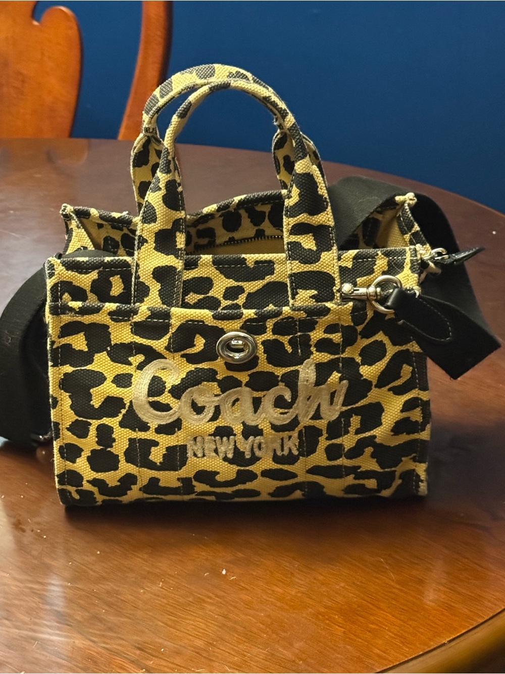 Coach Yellowish/tan and Black Leopard Print Canvas Mini Tote